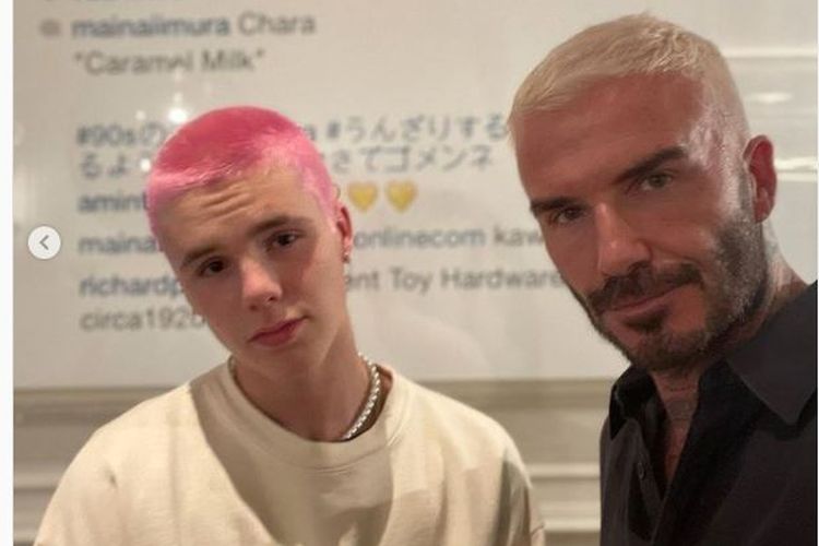 David Beckham dan anaknya dengan warna rambut baru