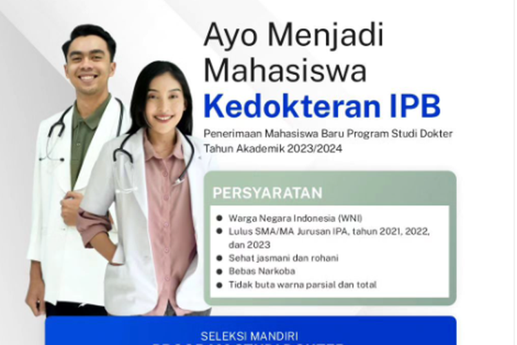 Pendaftaran prodi S1 Dokter IPB masih dibuka hingga 11 Agustus 2023 mendatang.