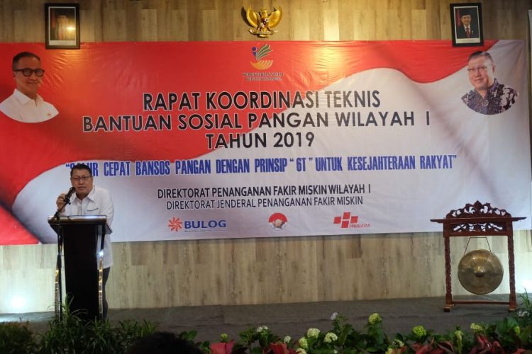 Dirjen Penanganan Fakir Miskin (PFM) Kementerian Sosial Andi ZA Dulung saat membuka Rapat Koordinasi (Rakor) Teknis Bantuan Sosial Pangan Wilayah I di Bogor Icon Hotel and Convention, Jawa Barat, Kamis (14/2/2019).