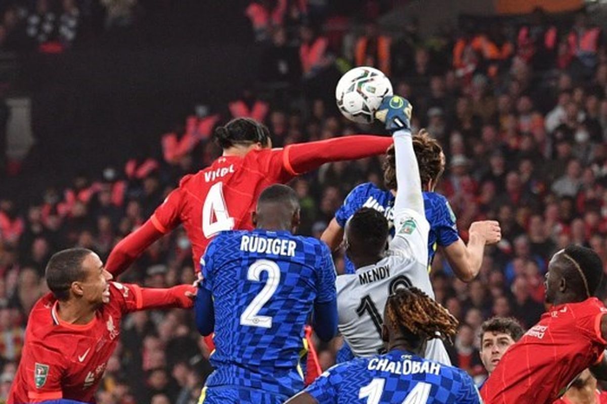 Pertandingan Chelsea vs Liverpool pada final Piala Liga Inggris di Stadion Wembley, London, Inggris, Minggu (27/2/2022) malam WIB. 