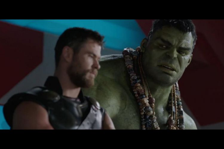 Adegan dalam film Thor: Ragnarok yang menampilkan Thor berbincang dengan Hulk