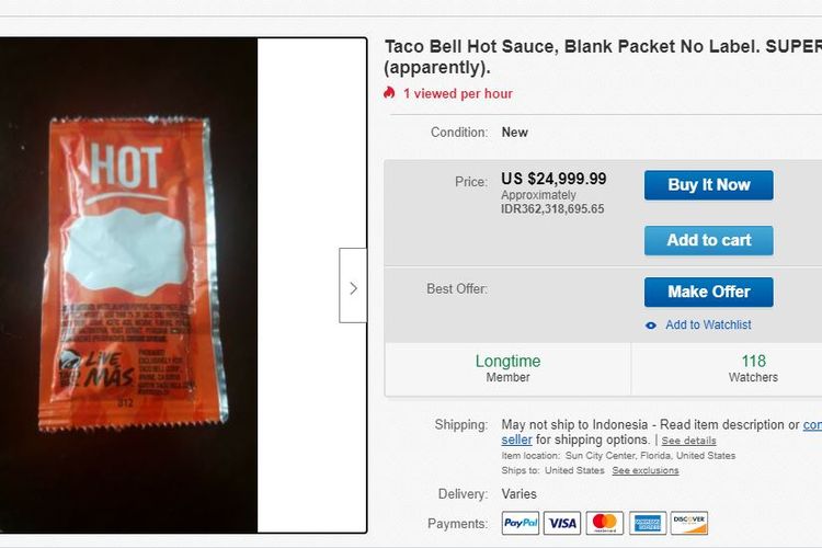 bungkus saus taco bell yang salah cetak dihargai ratusan juta