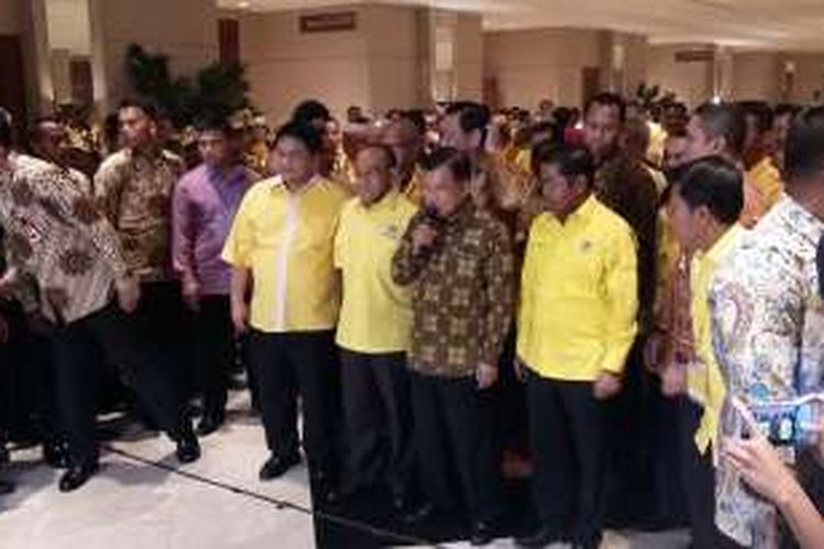 Wakil Presiden Jusuf Kalla saat menghadiri rapimnas Partai Golkar di JCC Senayan, Jakarta, Senin (25/1/2016).
