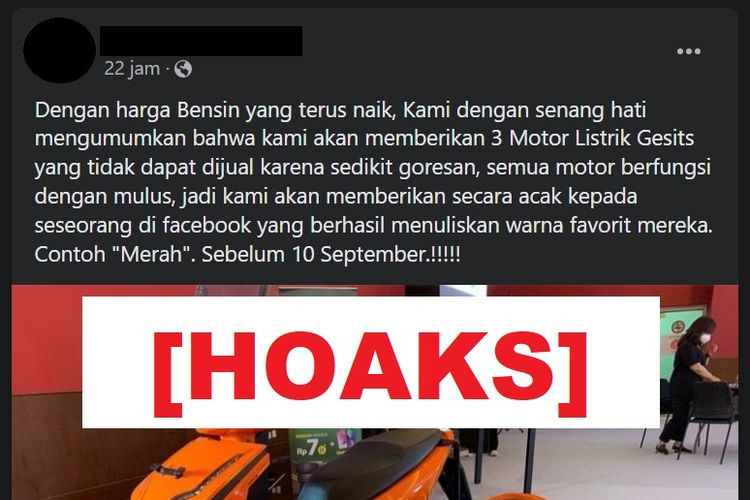 Hoaks, giveaway 3 unit sepeda motor listrik dari Gesits Indonesia