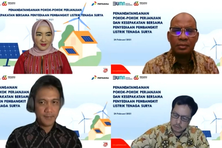  Jajaran direksi PT Pertamina (Persero) melakukan penandatanganan pokok-pokok perjanjian dan kesepakatan bersama penyediaan PLTS di lingkungan Pertamina Group.