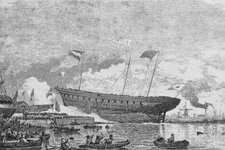 Ilustrasi pelepasan kapal Kaiyo Maru di Dordrecht, Belanda, tahun 1865