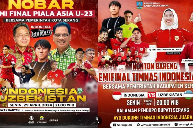 Flayer pemerintah daerah ajakan nobar pertandingan semifinal Piala Asia U23 antara timnas Indonesia vs Uzbekistan d