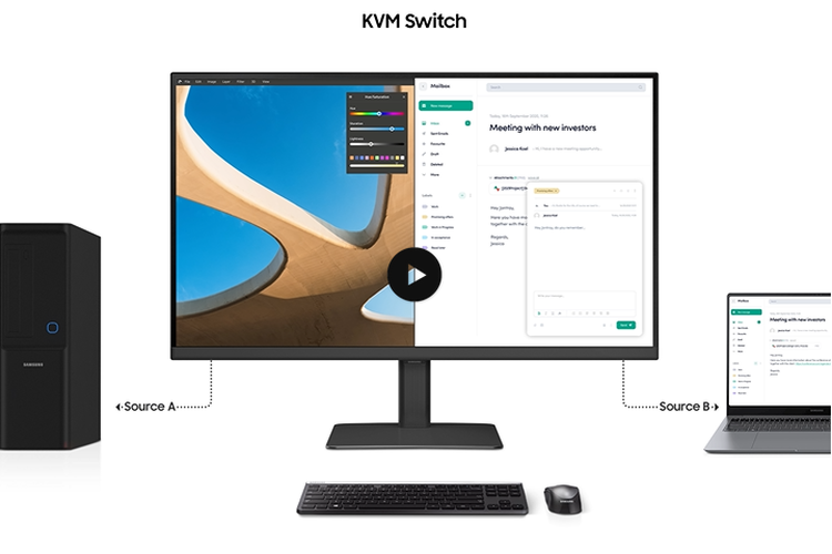 Switch KVM memungkinkan pengguna menghubungkan dan mengendalikan tampilan dari dua sumber input sekaligus
