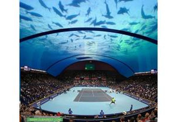 Penampakan stadion tenis bawah laut karya Kotala dari 8 8 Concept Studio.