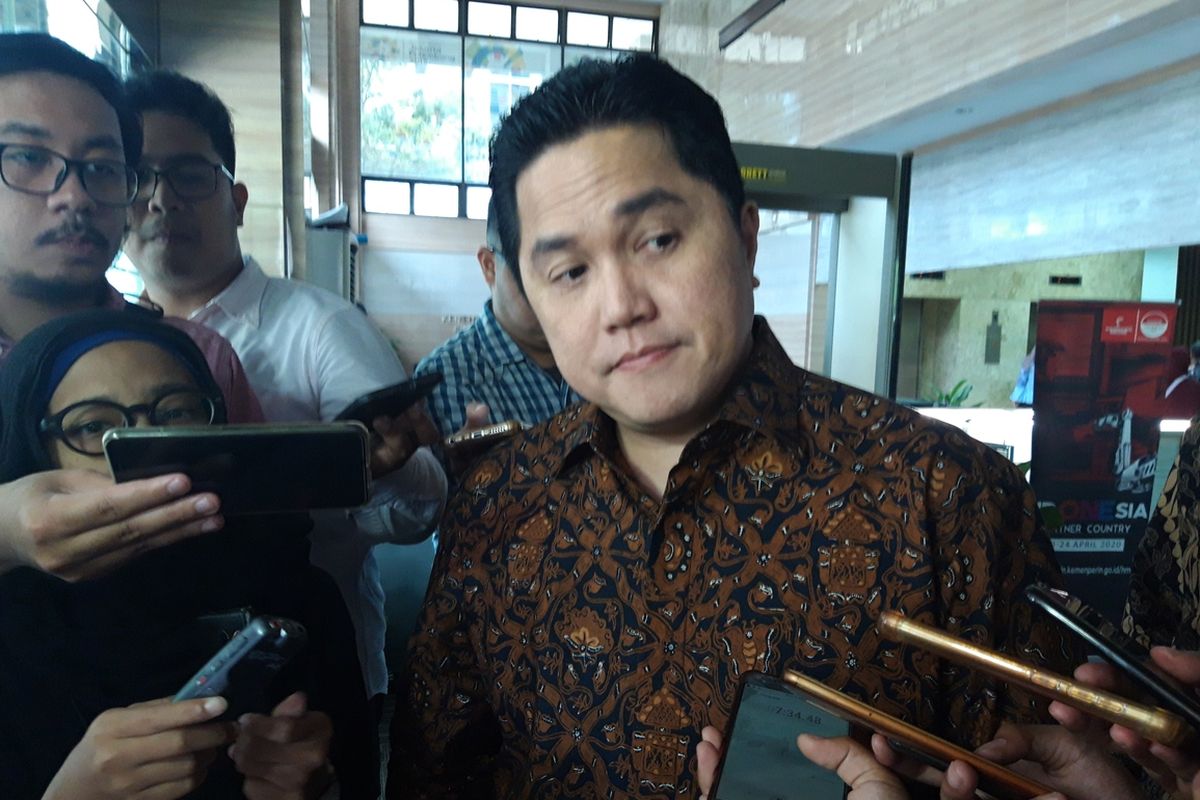 Menteri Badan Usaha Milik Negara (BUMN) Erick Thohir ketika ditemui di kantor Kementerian Koordinator Bidang Perekonomian di Jakarta, Selasa (5/11/2019).