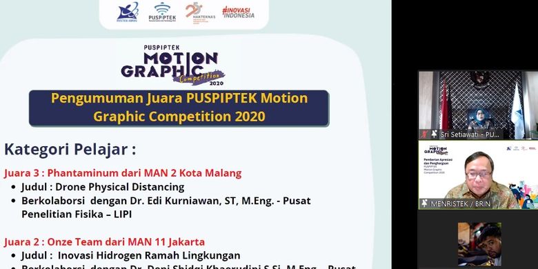 Menristek/Kepala BRIN, Bambang Brodjonegoro saat hadir dalam acara pengumuman pemenang Puspiptek Motion Graphic Competition (PMGC) 2020.