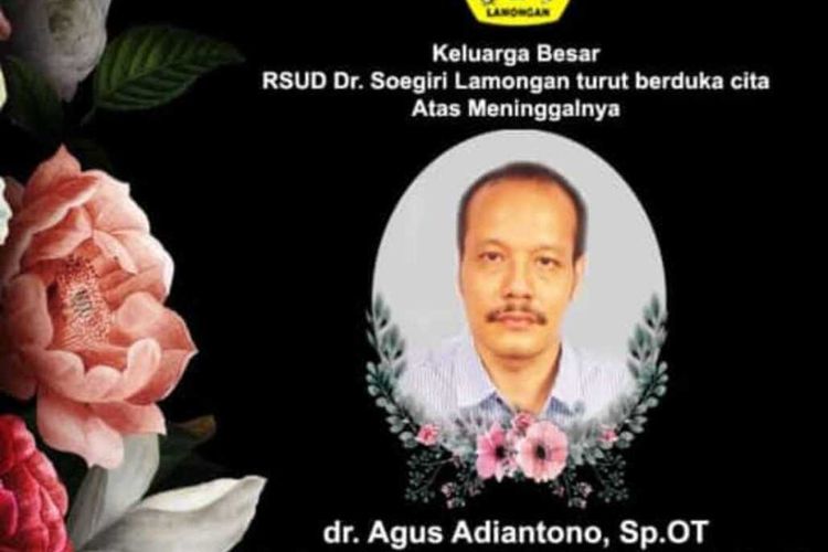 Ucapan duka cita manajemen RSUD Dr Soegiri Lamongan, atas meninggalnya dokter Agus Adiantono.