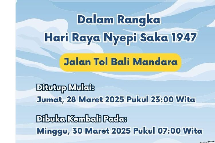 Dalam rangka perayaan Hari Raya Nyepi Saka 1947, PT Jasa Marga mengumumkan bahwa Jalan Tol Bali Mandara akan ditutup sementara.