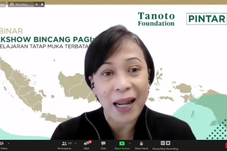 Margaretha Ari Widowati, Direktur Pendidikan Dasar Tanoto Foundation dalam acara Webinar Persiapan PTM Terbatas, Selasa, (5/10/2021).