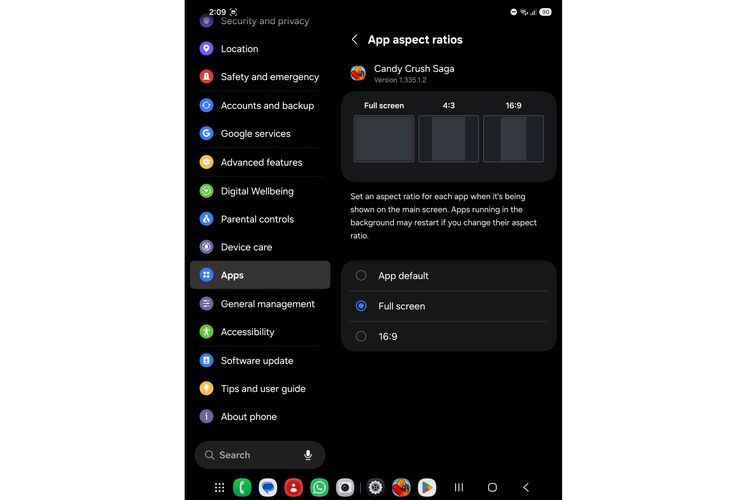 Cara mengubah rasio aplikasi di Galaxy Z Fold 8.