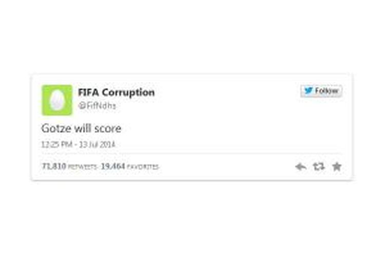 Salah satu tweet yang mengklaim hasil akhir Piala Dunia sudah diatur. 