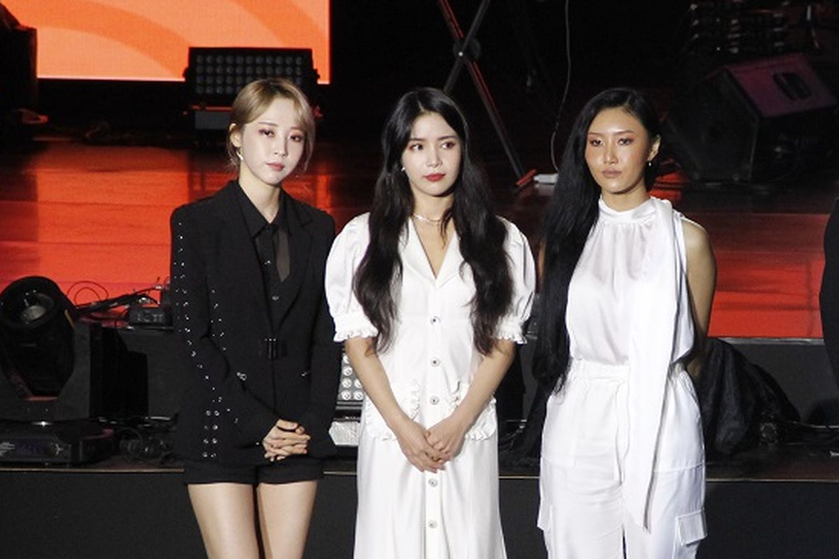 MAMAMOO dalam konferensi pers V Heartbeat di Tennis Indoor Senayan, Jakarta, Sabtu (31/8/2019).