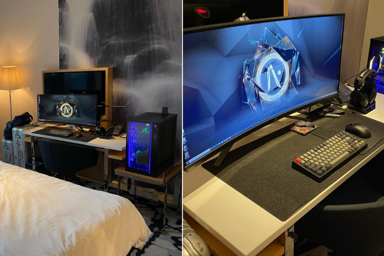 Perangkat PC gaming milik pria asal Singapura yang dikirim khusus ke kamar hotel yang ditempati untuk menjalani isolasi mandiri.