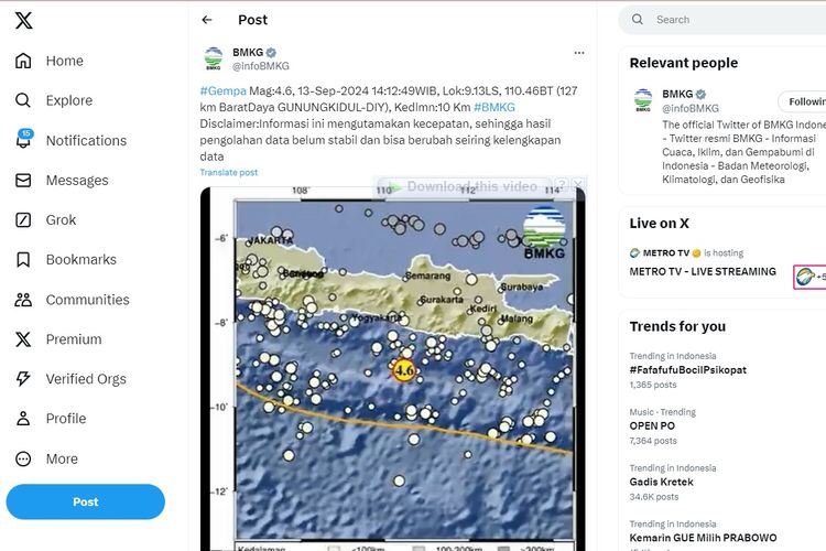 Gempa Magnitudo 4,6 Guncang Gunungkidul