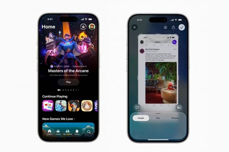 Ada fitur baru Game App (kiri) dan Visual Intelligence (kanan).