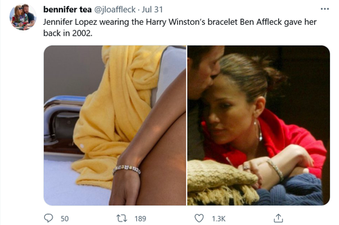 Jennifer Lopez Pakai Lagi Gelang dari Ben Affleck Tahun 2002