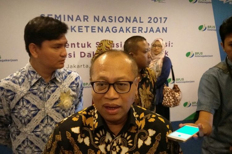 Direktur Utama BPJS Ketenagakerjaan Agus Susanto saat acara seminar BPJS Ketenagakerjaan di Hotel Borobudur, Jakarta, Kamis (23/11/2017).