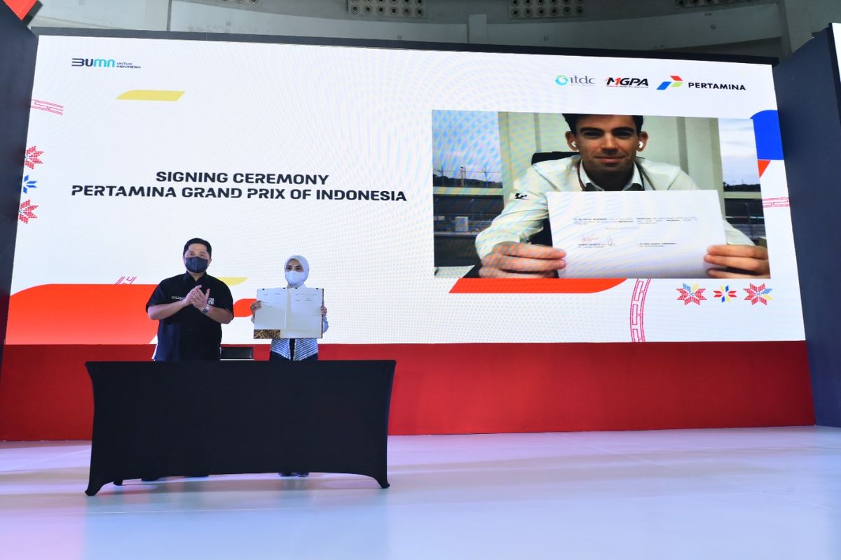 Penandatanganan kerjasama Pertamina dan Dorna Sports untuk penyelenggaraan Pertamina Grand Prix of Indonesia