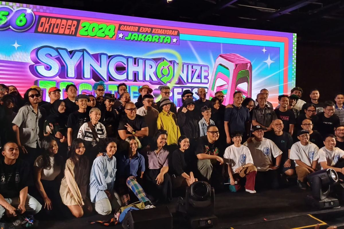 Deretan penampil Synchronize Fest dalam jumpa pers di daerah Fatmawati, Jakarta Selatan, Selasa (27/8/2024).