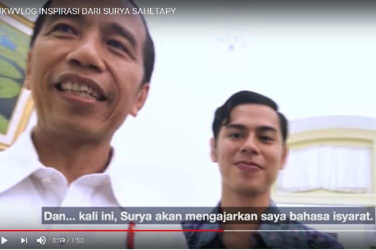 Presiden Joko Widodo bersama Panji Surya, penyandang disabilitas yang merupakan putra dari pasangan Ray Sahetapy dan Dewi Yull dalam vlog yang diunggah 2 Oktober 2017.