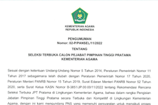 Kemenag Buka Lowongan Kerja 9 Jabatan Eselon II, Simak Posisi dan Persyaratannya!