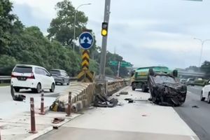 Kecelakaan Beruntun di Tol Jagorawi: Honda City Terbalik, Dua Orang Dilarikan ke RS