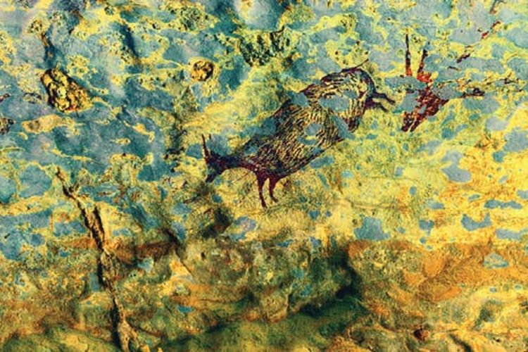 Adegan berburu ini, dilukis 44.000 tahun yang lalu, adalah karya tertua seni representasional di dunia.