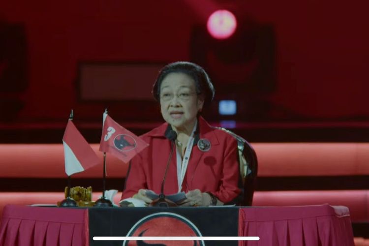 Ketua Umum PDI Perjuangan Megawati Soekarnoputri dalam Rakernas IV PDI Perjuangan Jakarta International Expo, Jakarta, Jumat (29/9/2023).