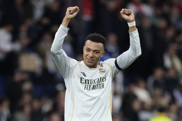 Penyerang Real Madrid, Kylian Mbappe, bereaksi setelah laga Liga Champions antara Real Madrid CF dan AS Monaco di Stadion Santiago Bernabeu di Madrid pada 20 Januari 2026.