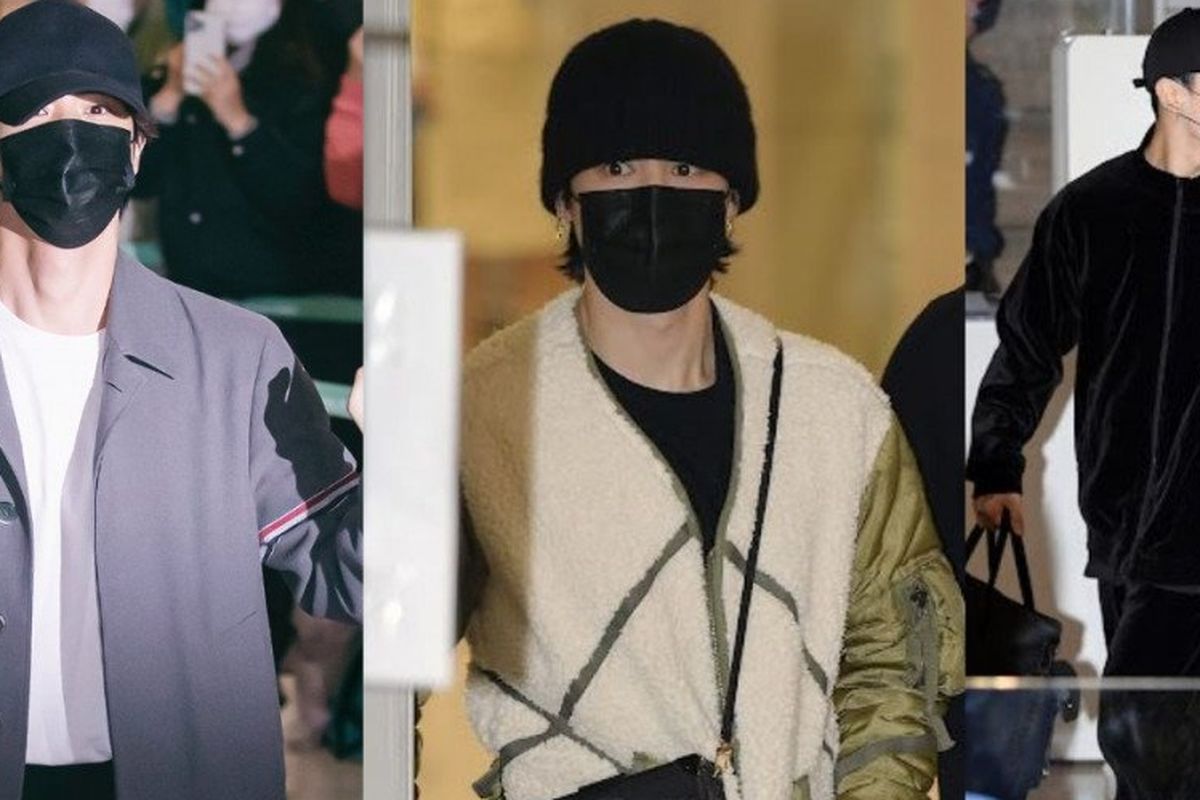 Jin, Jimin dan Jungkook BTS di Bandara Internasional Incheon, Korea Selatan