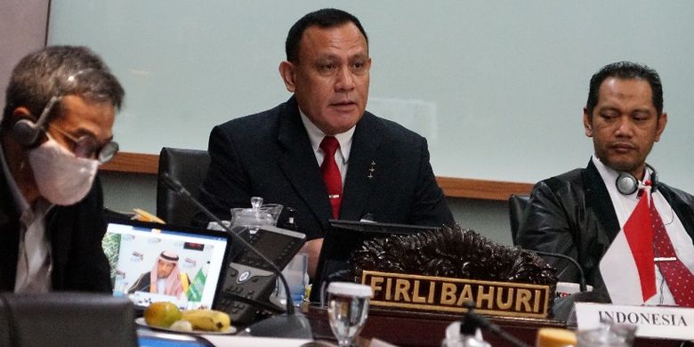 The Corruption Eradication Commission (KPK) chairman Firli Bahuri (center) attends the G20 Anti-Corruption Ministers Meeting which is held virtually on Thursday, October 22, 2020. 