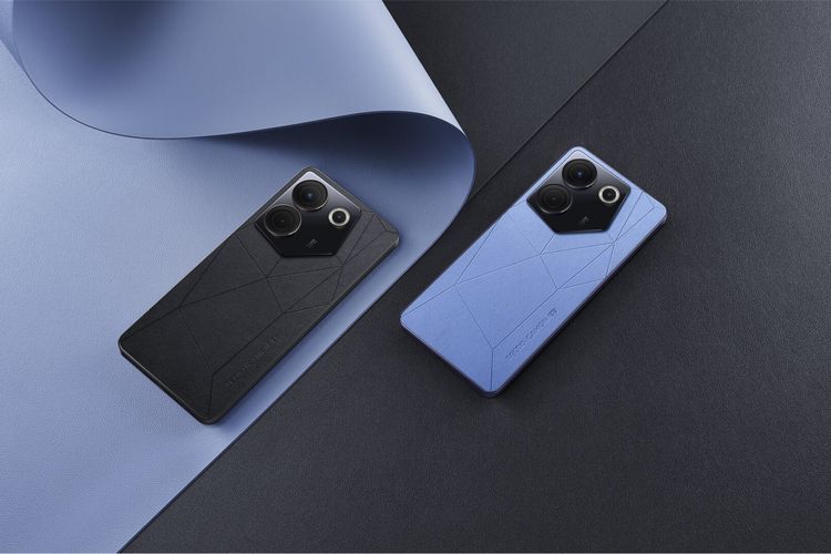 Varian warna dari Tecno Camon 20 Pro 5G adalah Dark Welkin dan Serenity Blue