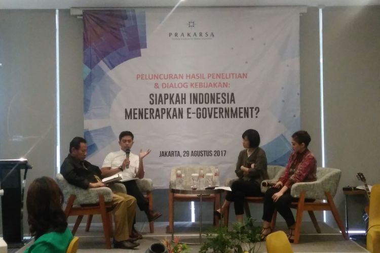 Diskusi hasil penelitian Perkumpulan Prakarsa tentang e-government, Jakarta, Selasa (29/8/2017).