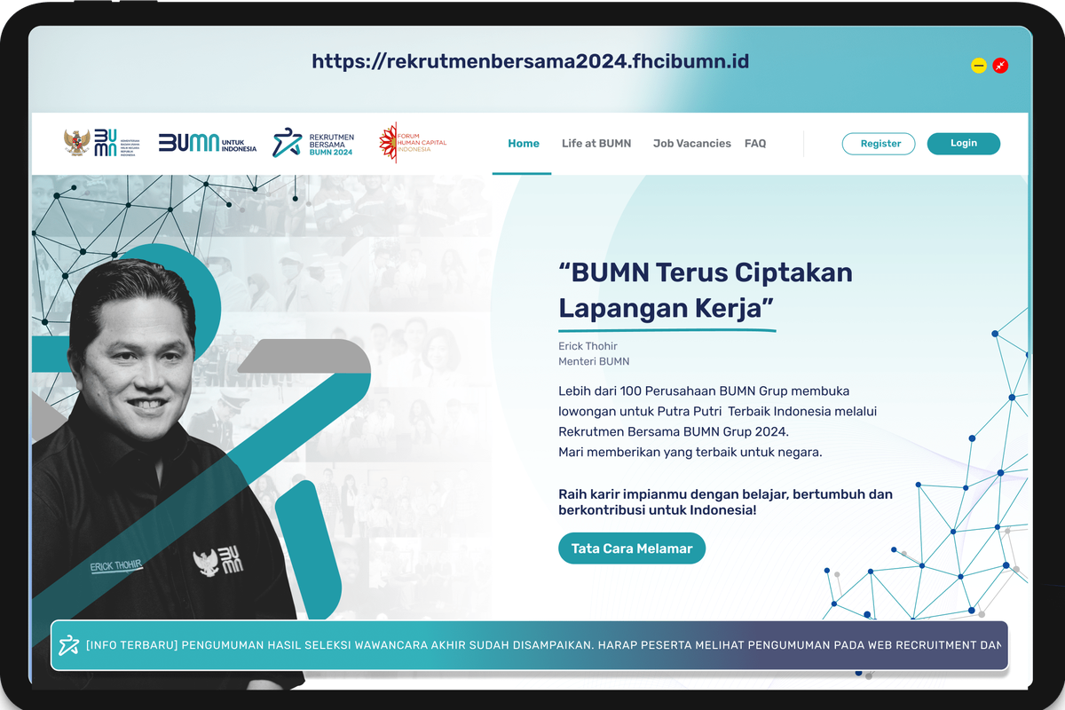 Rekrutmen bersama BUMN 2024. Beredar Jadwal Pendaftaran Rekrutmen Bersama BUMN 2025 Dibuka Maret, Ini Kata FHCI