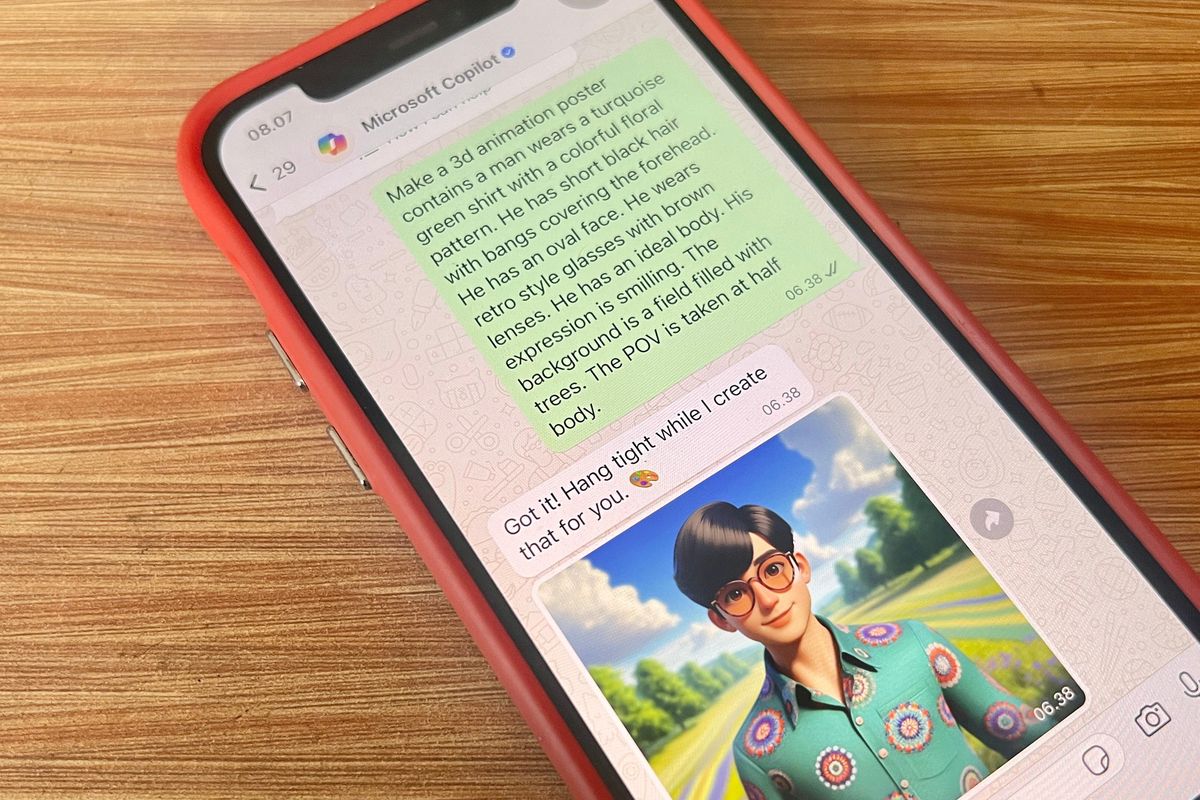 Tampilan chatbot Copilot WhatsApp yang bisa dipakai sebagai alternatif Meta AI jika belum dapat.