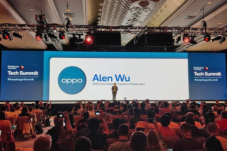 Vice President and President of Global Sales Oppo Alen Wu saat berbicara dalam acara perkenalan Snapdragon 865 dan 765 di Hawaii, Amerika Serikat, Selasa (3/12/2019).