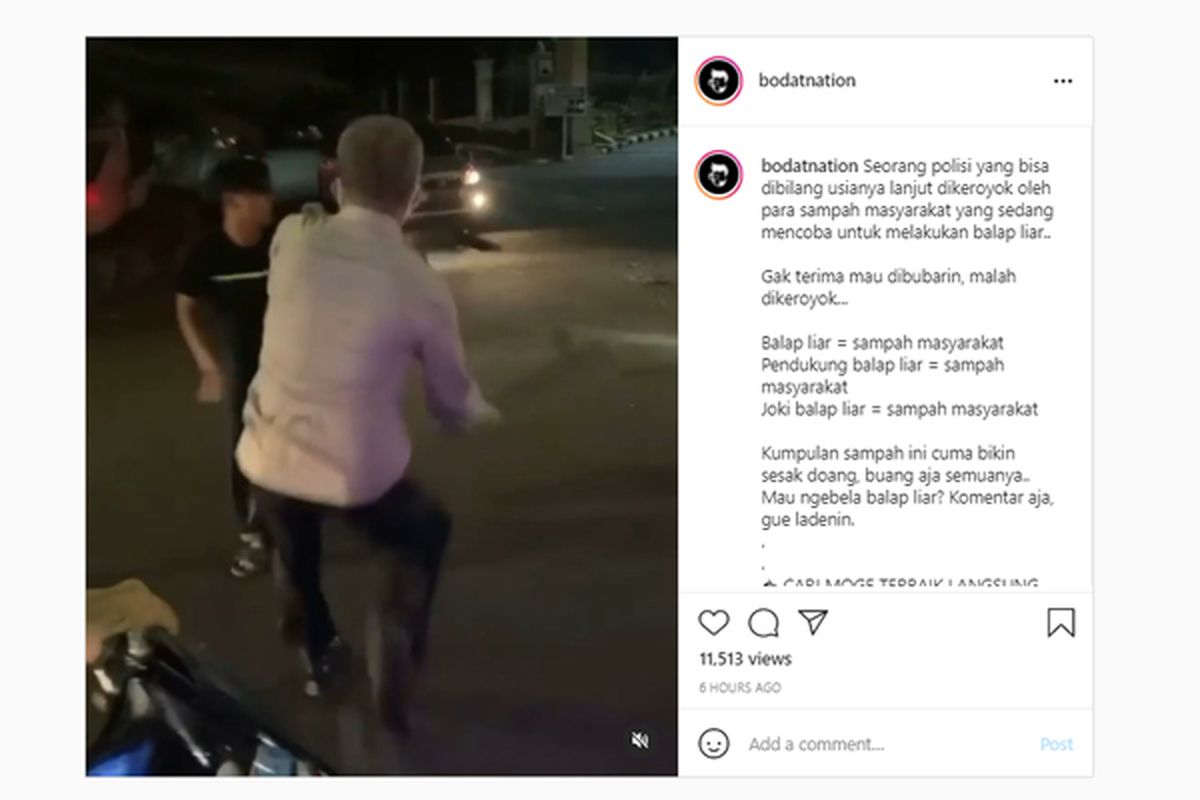 Viral lelaki berseragam yang diduga petugas kepolisian dikeroyok saat membubarkan kegiatan balap liar