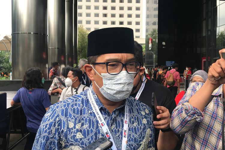 Gubernur Jawa Barat Ridwan Kamil usai mengikuti acara Hari Antikorupsi Sedunia (Hakordia) 2021 di Gedung KPK, Jakarta, Kamis (9/12/2021).