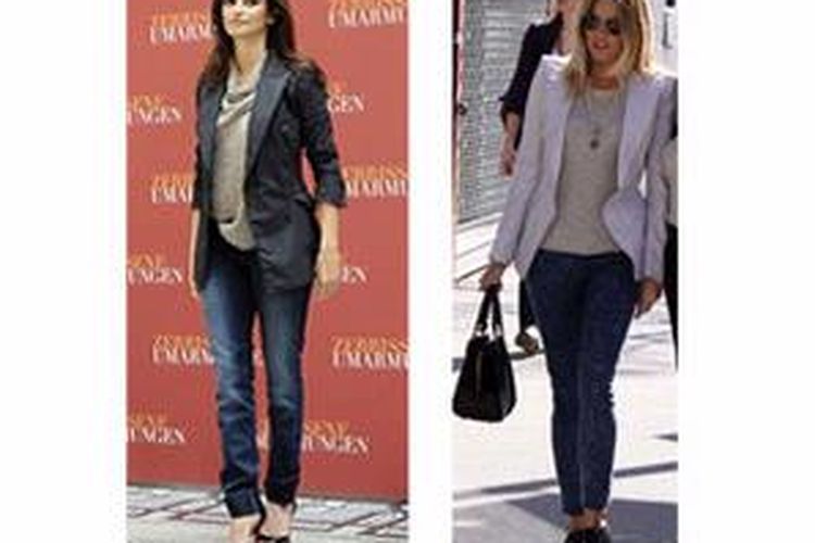 Penelope Cruz (kiri) untuk tubuh berlekuk dan Sienna Miller (kanan) untuk jaket tubuh boyish.