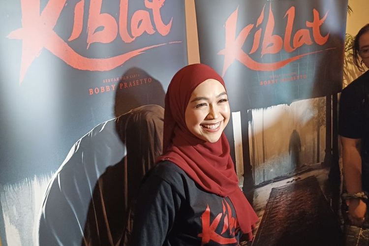Ria Ricis saat jumpa pers film Kiblat di daerah Thamrin, Jakarta Pusat, Kamis (21/3/2024).