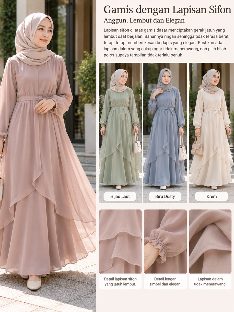Gamis Layer Sifon, Ringan dan Anggun.
