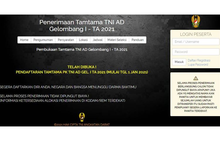 Penerimaan tamtama tni ad 2021