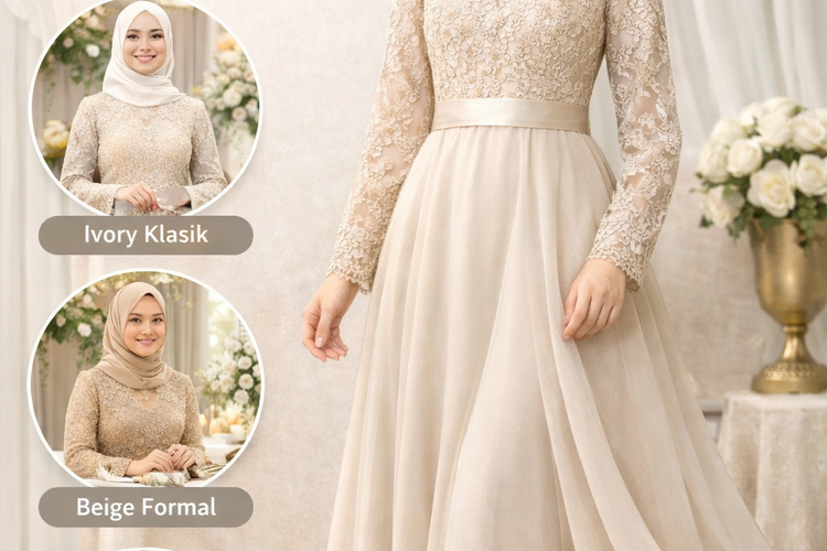 Gamis Brokat warna Netral & Earth Tone.