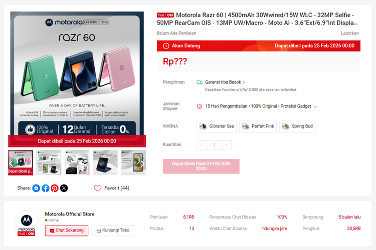 Ilustrasi Motorola Razr 60 yang akan bisa dibeli di salah satu marketplace rekanan Motorola di Indonesia pada 25 Februari 2026 mendatang tepat pukul 00.00 WIB.