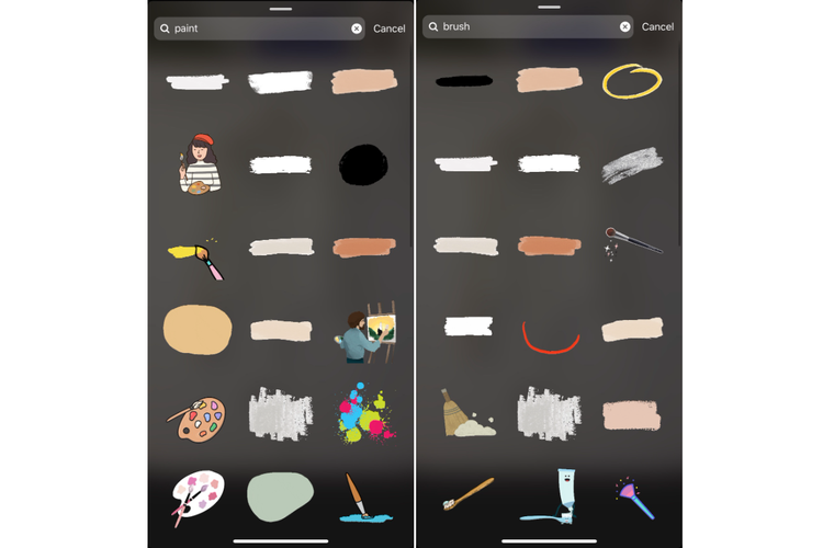 Stiker paint dan brush di Instagram.